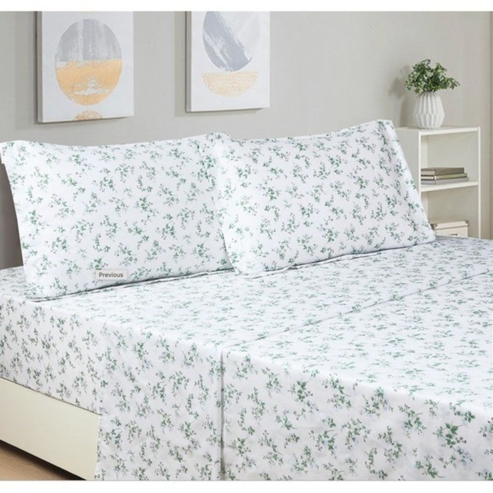 Brooklyn Blue White Floral 100% Cotton Sheet Set‎ Queen Shabby Chic Cottagecore